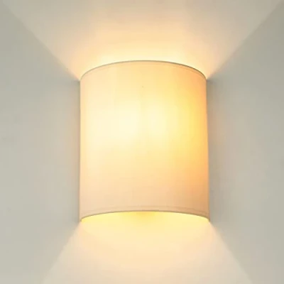 Afbeelding van wandlamp loft in moderne crèmekleurige stoffen kap 1x E27 tot max. 60W 230V compacte verlichting woonkamer slaapkamer
