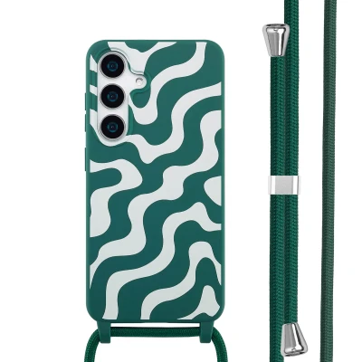 Afbeelding van Samsung Galaxy S25 Hoesje Siliconen en TPU (zacht) imoshion Softcase/Koordhoesje/Backcover Petrol Green Groovy Telefoonhoesje