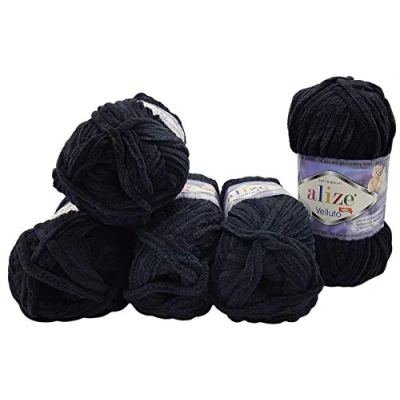 Afbeelding van Alize Velluto Set van 5 bollen baby breiwol, 500 gram wol, super zacht bulky (zwart 60)