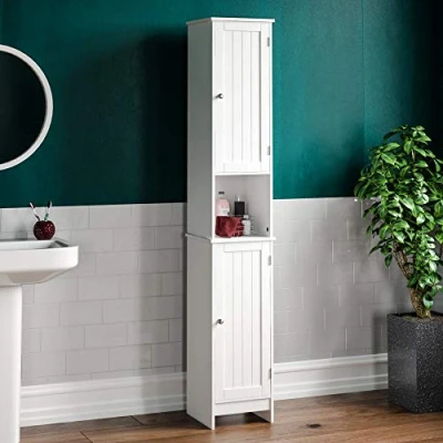 Afbeelding van Home Discount Badkamerkast van hout, voor opslag, wit