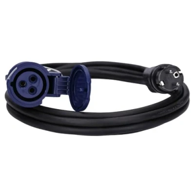 Afbeelding van Voxura CEE adapterkabel, geaarde stekker, koppeling, beschermkap, camping, caravan, camper, boot, stroomkabel buiten, 3 polig, 230 V, 16 A, H07RN F x 2,5 IP44, 5 m
