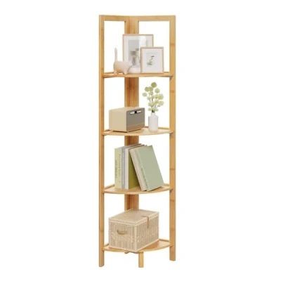 Afbeelding van WOLTU RG9254br Staande kast, badkamerrek, keukenrek, hoekrek, bamboe, 4 planken, naturel