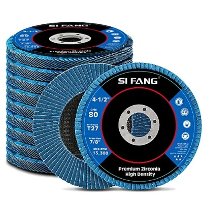 Afbeelding van SI FANG 10 Pack Flap Discs 115 x 22,2 mm Zirkonia Schuurschijf Set, 40 60 80 120 Grit Diverse 4 1/2 inch Slijpwielen, Premium Flat Type 27 Slijpschijven voor alle metalen