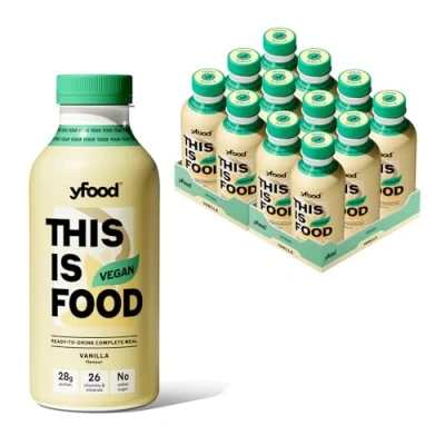 Afbeelding van YFood Vegan Ready to Drink Meal Lactose en glutenvrije maaltijdvervanger 26 g proteine, vitamines mineralen plantaardige proteïne shake 12 x 500 ml (1 kcal/ml) (Vanilla)