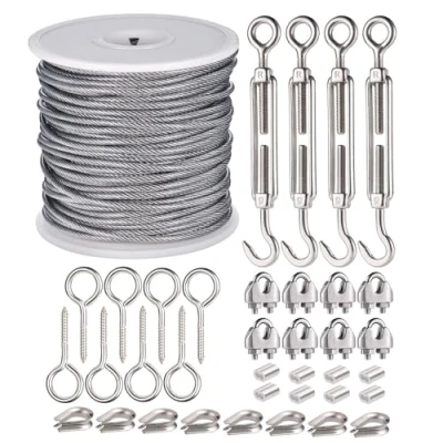 Afbeelding van JIZZU 37 stuks PVC gecoate roestvrijstalen kabelset, Heavy Duty Staaldraadspanner oogje schroefset, geschikt voor roestbescherming, klimtouw klimplanten