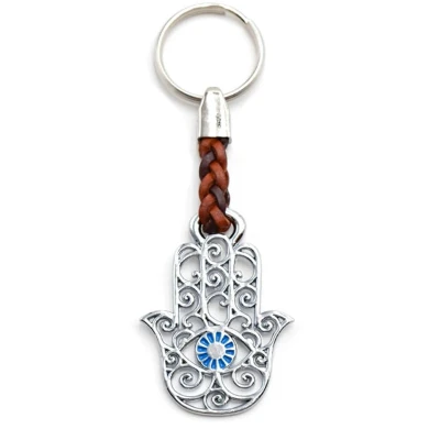 Afbeelding van Claro Sieraden Sleutelhanger Hand van Fatima gemaakt metaal dikte 2 mm, band kunstleer, totale lengte ca. 90 mm