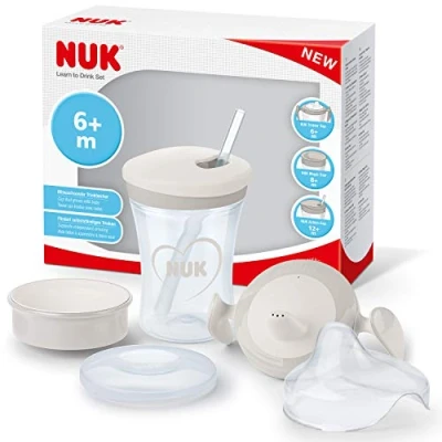 Afbeelding van NUK 3 in 1 trainingsset Inclusief Trainer Cup (6+ maanden) Magic sippy (8+ Action voor peuters (12+ 230 ml BPA vrij Hartjes (transparant)