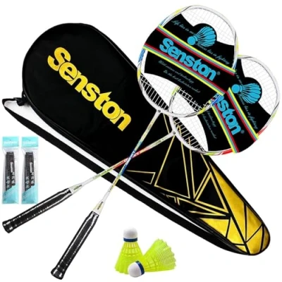 Afbeelding van Senston Graphit Badmintonset Carbon professionele badmintonracket lichtgewicht veer set voor training, sport en entertainment met opbergtas
