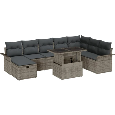 Afbeelding van vidaXL 9 Stuks Tuinbankset met Kussens Grijs Poly Rattan
