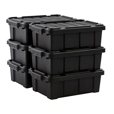Afbeelding van Iris Ohyama, Kunststof opbergdoos met deksel en clipsluiting, 12,5L, Set van 6, Stapelbaar, Nestbaar, BPA vrij, Zolder, Schuur, Garage, DDSKT 130, Zwart