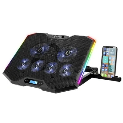 Afbeelding van EMPIRE GAMING Guardian S C100 Koeling laptop RGB Gamer 6 ventilatoren LCD controller Verstelbaar op 5 hoogtes Compatibel 12’’ tot 17’’ Stil Ergonomisch Verwijderbare smartphonehouder