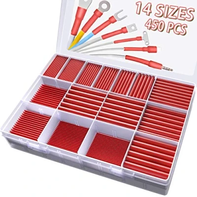 Afbeelding van Krimpkousenset, 14 maten, rode krimpkous, krimpverhouding 2:1, draadwikkel, industriële krimpkousen, assortiment voor draadreparaties, solderen