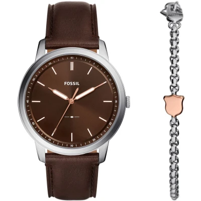 Afbeelding van Fossil heren Minimalist horloge en armband in set van 2 FS6019SET de kleur Bruin