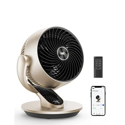 Afbeelding van Dreo Slimme tafelventilator 28 dB, diameter 18 cm, 4 snelheden, 5 modi, 12 uurs timer, 120 + 90 oscillerende met afstandsbediening, spraakbesturing, koeling, Fan, Lynx S, goudkleurig
