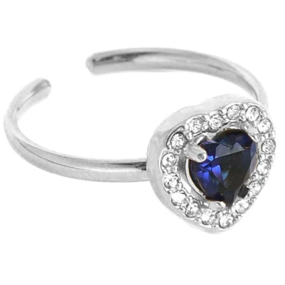 Afbeelding van Ring Hart met Zirkonia RVS One Size Zilverkleurig en Blauw