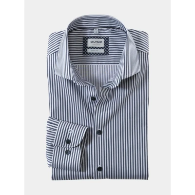 Afbeelding van Olymp heren Level Five 24/Seven slim fit overhemd met print in de kleur Donkerblauw, maat: 39