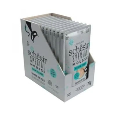 Afbeelding van 12x Schesir Special Cat Mousse Skin &amp; Coat Zalm Kip 70 gr