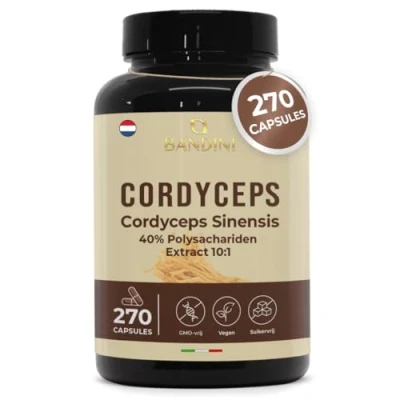 Afbeelding van Bandini® Cordyceps Sinensis 6500 mg 270 veganistische capsules (CS 4 extract 10:1) hoge dosering met 40% bioactieve polysachariden geen GMO verpakt in Italië levering voor 3 maanden
