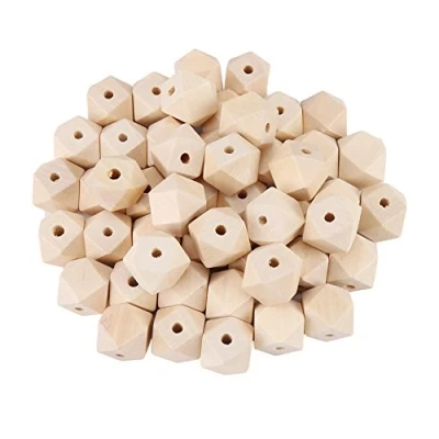Afbeelding van Akozon 50 stuks natuurlijke facethouten kralen, stuks, onbehandeld, achthoekige houten met gat voor doe het zelf sieraden, knutselen, macramé,