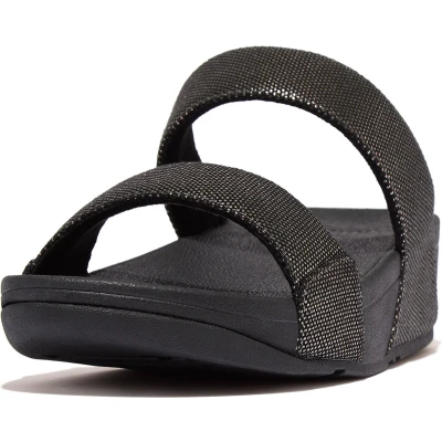Afbeelding van FitFlop Women Lulu Glitz Canvas Slides Pewter Black Schoenmaat 40
