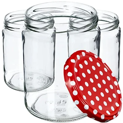 Afbeelding van KADAX Wekpotten 540 ml, inmaakpot voor inmaakpotten, inmaakpotten schroefdeksel, jampot, voorraadpot, conservenglas, ronde glazen (rood gestippeld / 48 stuks), 8.6x8.6x11.6, K7497 K7608
