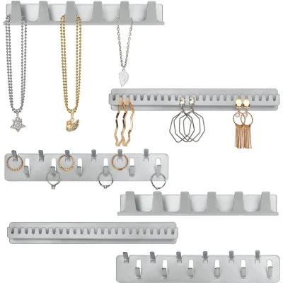 Afbeelding van Belle Vous 3 Pak Metalen Ketting Hanger Houders Set van Zelfklevende Muurgemonteerde Haken &amp; Pinnen Hangende Display Organizer Kettingen, Ring, Armbanden Oorbellen Opslag Houder (6 Pack)