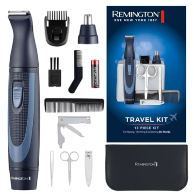 Afbeelding van Remington NE3890 Reisset hygiëne in etui [13 delig: voor haar &amp; manicure/pedicure etc.] Baardtrimmer, neushaartrimmer, oor en wenkbrauwtrimmer, nagelclip schaar, pincet, 2 kammen enz