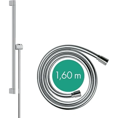 Afbeelding van hansgrohe unica glijstang s puro 65 cm met easy slide schuifstuk en isiflex doucheslang 160 chroom 24402000