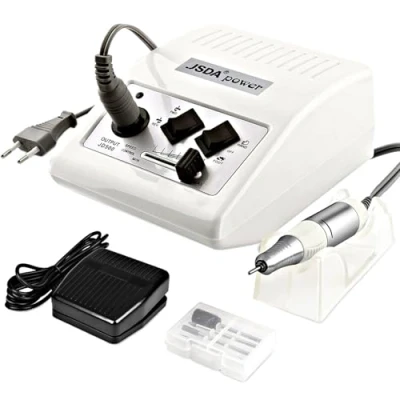 Afbeelding van JSDA® Shellac Professionele elektrische nagelvijl voor gelnagels, 30.000 omw/min, inclusief 4 bits en voetpedaal, manicure, pedicure, voetverzorgingsapparaat, acrylnagels, wit