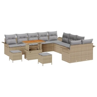 Afbeelding van vidaXL 13 Delige Tuin Sofa Set met Kussens Beige Poly Rattan Acacia