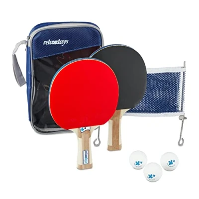 Afbeelding van relaxdays tafeltennis set met 2 batjes, 3 ballen, net en tasje pingpong