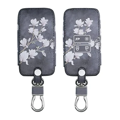 Afbeelding van kwmobile Autosleutel hoesje geschikt voor Renault 4 knops Smartkey (alleen Keyless Go) behuizing Case in taupe / wit donkergrijs Magnolia design