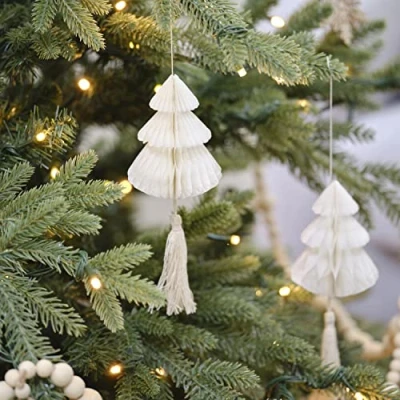 Afbeelding van Ginger Ray Witte kerstboom honeycombs 4 stuks 10 cm