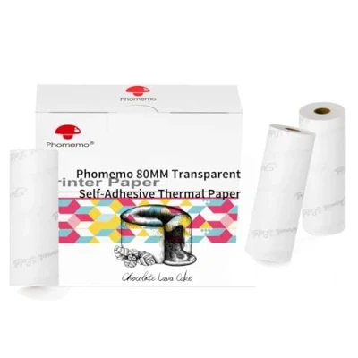 Afbeelding van Phomemo 80 mm transparant printerpapier, compatibel met M03/M03AS/M04S/M04AS mini zakprinter, 3 rollen zelfklevend thermisch stickerpapier, x 3,5 m,