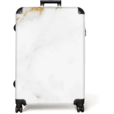Afbeelding van NoBoringSuitcases.com® Koffer groot Reiskoffer lichtgewicht Marmer Goud Wit Luxe Marmerlook Rolkoffer met 4 wielen Grote trolley XL 98 liter bagage