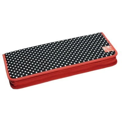 Afbeelding van Gestippelde breinaald etui van Prym met rode rand, zwart/wit, polyester