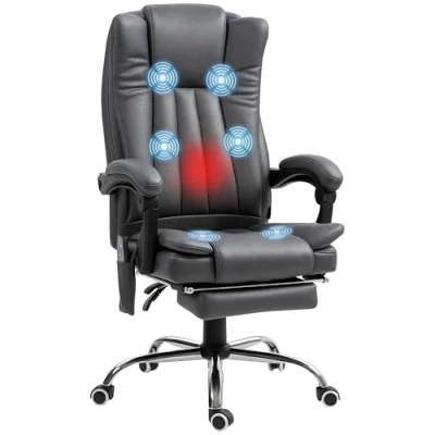 Afbeelding van Vinsetto bureaustoel met massagefunctie, ergonomische verwarmingsfunctie, ligfunctie, in hoogte verstelbare draaistoel voetensteun, zijzak, grijs