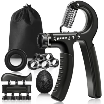 Afbeelding van Vicloon Handtrainer Vingertrainer, Set Van 5 Met 60KG Verstelbare Handtrainer, Vingertrainingsapparaat, Vingerstretcher, Trainingsring en Stressbalgreep Voor Fitness Krachttrainingstherapie