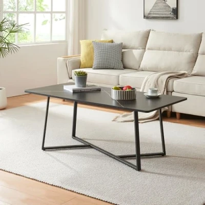 Afbeelding van Salontafel Riskiften marmerlook zwart en 120x60x48 cm [en.casa]
