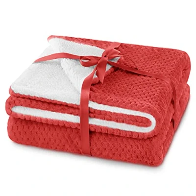 Afbeelding van AmeliaHome Deken 220x240 cm delicate stiksels Sherpa lamsvel look woondeken Shleepy rood
