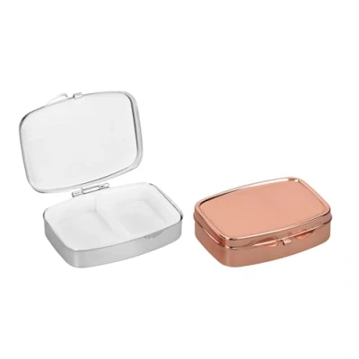 Afbeelding van kwmobile Pillendoos met 2 vakken Set van 2x Roestvrij Staal Pillendoosje Organizer Voor Tabletten en Pillen in zilver / roségoud