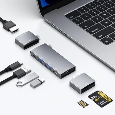 Afbeelding van USB C Hub voor MacBook, 7 in 2, Thunderbolt 4 poort, 4K 60Hz HDMI, 2 C, A gegevenspoorten, microSD SD kaartlezer MacBook Pro 13 inch, Air M1 M2 M3 iPad Dell
