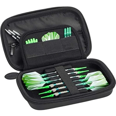 Afbeelding van Casemaster Sentinel 6 Dartkoffer, voor extra accessoires, tips, assen en vluchten, compatibel met stalen punt softtip darts, impact waterbestendige tactech shell, zwarte rits