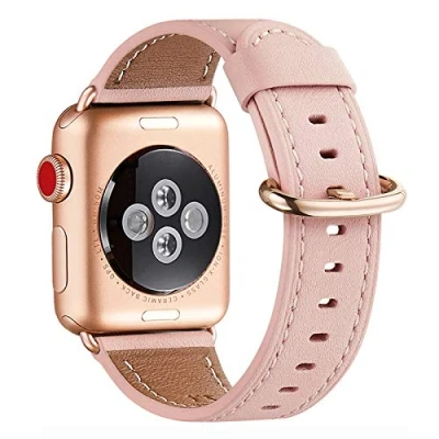 Afbeelding van WFEAGL compatibel met Apple Watch armband 40 mm, 41 38 leren band, reserveband voor heren en dames, iWatch Series 10/9/8/7/6/5/4/3/2/1, SE (38 roze +