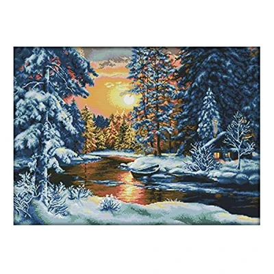 Afbeelding van Cukol Kerstmis kruissteek kits voor volwassenen, gemakkelijk geteld, voorbedrukt gestempeld volwassenen UK, 11ct 11 Count sneeuw scène patronen, borduursets