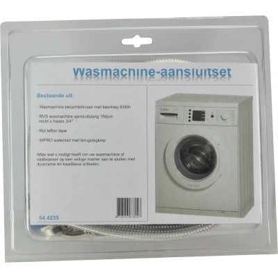 Afbeelding van RVS wasmachine aansluitset 150cm met kraan waterslot