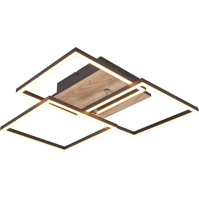 Afbeelding van Reality Leuchten R62883135 Mobiele led plafondlamp, mat zwart metaal, houtimitatie, 27 watt led, afstandsbediening