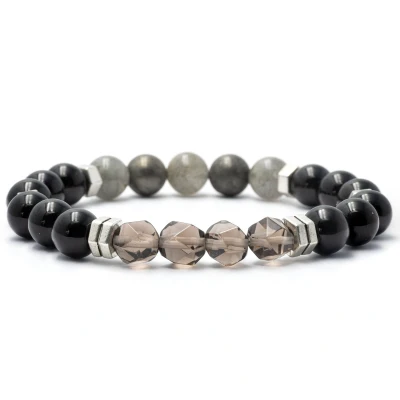 Afbeelding van Bixorp Gems Labradoriet + Pyriet Onyx Rookkwarts Edelstenen Armband 8mm / 18cm Om &amp; Edelsteen Kralenarmband