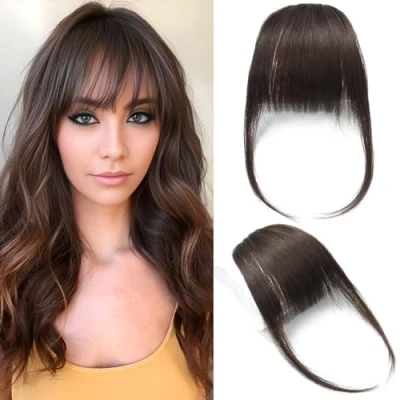 Afbeelding van Pony Haar Clip Echt Hair Extensions Platte Met Takken, Kleur Donkerbruin
