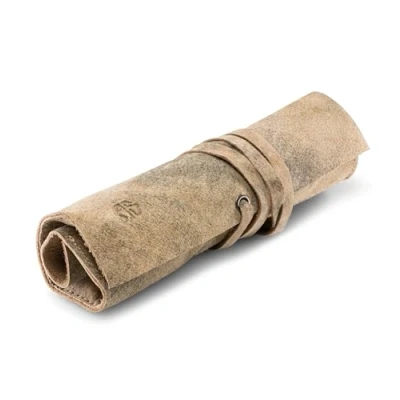 Afbeelding van Angus Stoke Leren roltas voor pennen, penselen en accessoires etui van leer handgemaakte pennenrol Leonardo, Beige antiek, pen rolmap